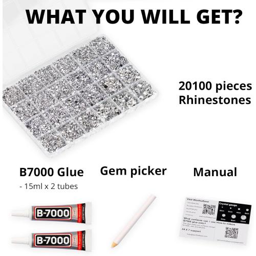 20100Pcs Silver Clear Resin Rhinestones 2,3,4,5,6mm Flatback for Bedazzling Crafting Crafts Clothing Clothes Fabric Shoes Nail Art, Flat Back Gems Diamonds Bedazzler Kit Bulk Jewels Crystals Gemstones