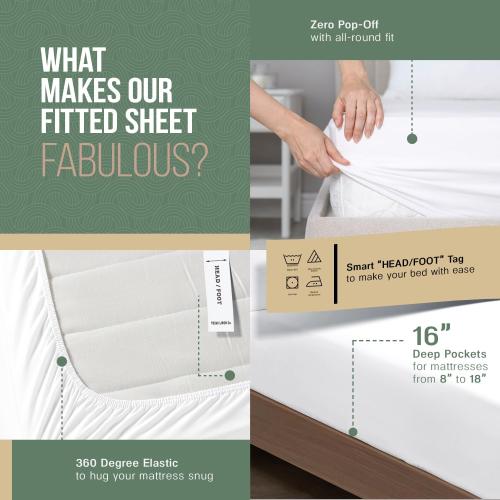 TEXAS LINEN CO. 100% Organic Cotton Percale Sheets Full Size - White, 4 Piece Set, Soft & Crisp, Cooling, 16 Deep Pocket Hotel Sheets