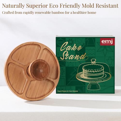 Emojoy Bamboo Cake Stand with Lid, 11in Round Cake Stand with Dome, Versatile Dessert Table Display Set, Cake Display Stand with Acrylic Dome, Charcuterie Boards for Birthday, Party