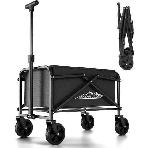 Color Black Collapsible Wagon Cart 220lbs Capacity, 4 Removable 360  Swivel Wheels & Adjustable, Waterproof 600D Oxford Fabric & MDF Base, All-Terrain Portable Utility Cart for Shopping, Garden