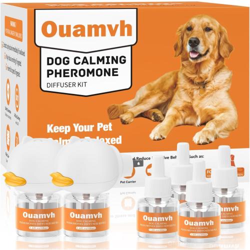 Dog Calming Diffuser, 6 in 1 Puppy Pheromones Calming Diffuser, Relaxing Pheromone Plug in Kit for Dogs Relief Stress Anxiety Fighting Scratching Peeing Accidents, 2 Diffuser 4 Refill(48ml)