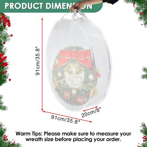 Kokone Pack of 3 Round Wreath Storage Bag, Clear Christamas Wreath Storage Organizer with Handle, 36 Inches Dual Zippered Wreath Bag for Festival Wreath Protector for Decoration, White