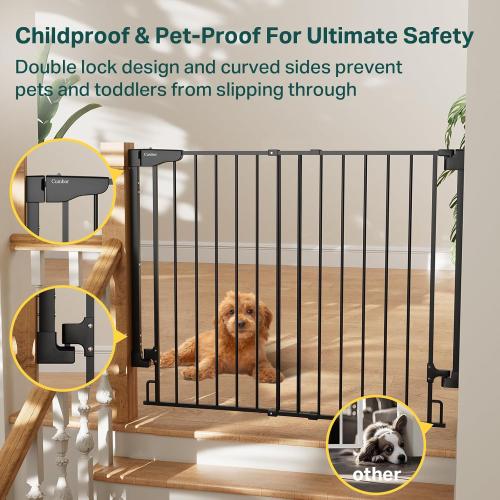 Cumbor 34 Extra Tall No Bottom Bar Baby Gate for Stairs, Wall Mounted Dog Gate Indoor for Larger Pets, Expandable 29.2-43 Safety Gate for Doorways, Wide Walk Thru Door for Easy Access (Black)
