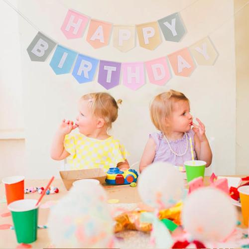 Felt Happy Birthday Bunting - Pastel Rainbow Banner, Happy Birthday Garland, Kids Party Decorations, Party Photo Props