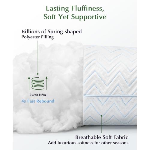 Cooling Pillows Queen Size Set of 2 - Luxury Hotel Collection Bed Pillows for Sleeping, Breathable Medium Firm Down Alternative Microfiber Filled Pillows for Back, Stomach Sleepers