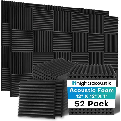 52 Pack Acoustic Foam Panels, 1 X 12 X 12 Inches Sound Proof Foam Panels for Walls, High Density Acoustic Panels Sound Absorbing, Black Noise Cancelling Studio Wedges (NOT INCLUDE ADHESIVE)