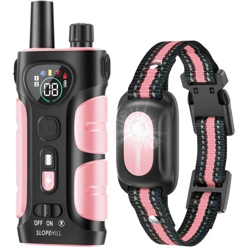 SLOPEHILL Dog Shock Collar - 4200FT Dog Training Collar with Remote,IPX8 Waterproof E-Collar with Beep,Vibration,Shock,Flash Light,No Shock Mode,Shock Collar for Small Medium Large Dog 8-140lbs,Pink