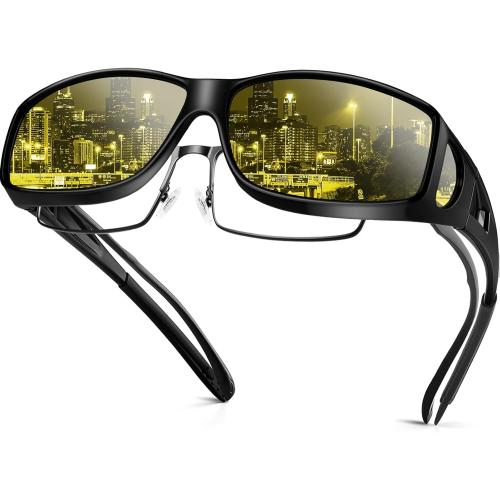 Night Driving Glasses Night Vision Glasses Fit Over Glasses Polarized Anti-Glare UV400 Gift for Men Women