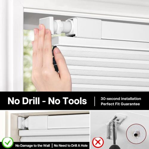 Lazblinds Upgraded Magnetic Top Down Bottom Up (TDBU) Honeycomb Blinds, No Drill No Tools Easy Install Cordless Cellular Shades for Windows 33.5 W x 64 H, White - Blackout