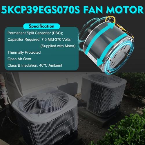 Condenser Motor Replaces Carrier # 5KCP39EGS070S, HC39GE237, 5KCP39EGY823S, Genteq GE3905, Dayton 6DLL0, Bryant Payne HC39GE234A etc AC/Air Conditioner, 1/4HP 1100 RPM with Capacitor, 3-Year Warranty