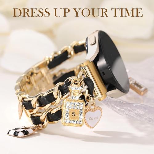 Stylish Metal Band Compatible with Samsung Galaxy Watch 7 Band/FE 6 5 4 40mm 44mm,Galaxy Active 2, 20mm Watch Strap Pretty Chain with Cute Decorative Charms Accessories for Samsung Watch Bands Women