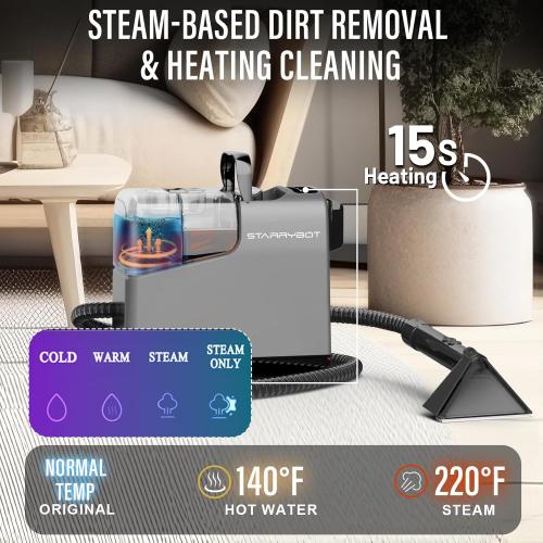Portable Carpet Cleaner Machine with Steam and Heating Techology 122 Black