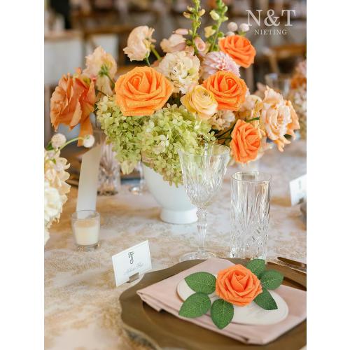 N&T NIETING Artificial Roses Flowers, Fake Glitter Flowers Burnt Orange Roses Perfect for DIY Wedding Bridal Bouquets Centerpieces Bridal Shower Party Home Flower Arrangement Decorations, 25Pcs