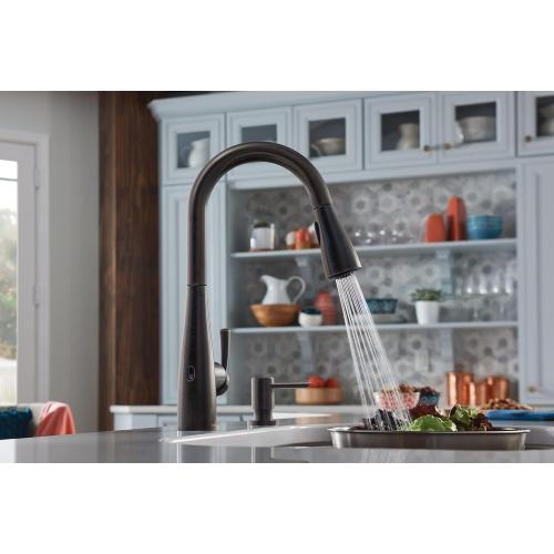 Moen Essie Mediterranean Bronze MotionSense Wave One-Handle Touchless Kitchen Faucet with Pulldown Sprayer and Soap Dispenser, 87014EWBRB