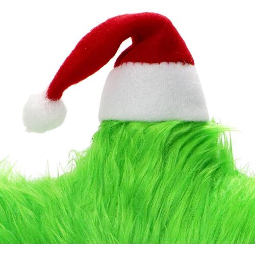 Plush Star Tree Topper with Santa Hat Furry Star Treetop Christmas Tree Toppers Ornaments Xmas Home Holiday Decoration 9 (Green)