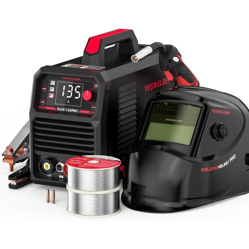 YESWELDER 135Amp Flux Core MIG Welder FLUX-135PRO,110V Flux Core MIG/Lift TIG/Stick 3-in-1 Digital Display Welding Machine & LYG-L600A Auto Darkening Blue Light Blocking Welding Helmet
