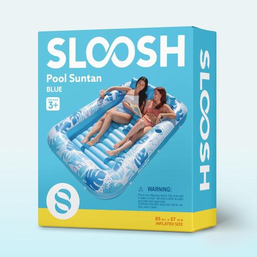 SLOOSH Inflatable Tanning Pool Lounger Float, 85 x 57 Extra Large Pool Floats Adult with Pillow, 4 in 1 Suntan Tub Raft Floatie,Sunbathing Bed Lounge for Water Blow Up Ball Pit Party Gifts, XL-Blue