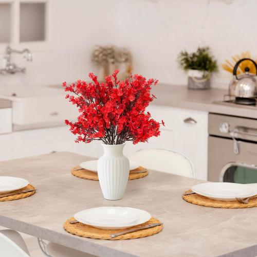 Red Artificial Flowers Plants for Christmas Home Decor Indoor 10 PCS, Fake Silk Babys Breath Realistic Bouquet, Faux Fall Stems Picks for Vases, Floral Arrangement Decorations for Tables Centerpieces