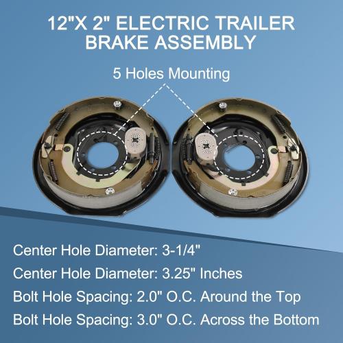 12 x 2 Electric Trailer Brake Assembly 2 Sets Replacement for 5200lbs 6000lbs 7000lbs Trailer Axles Driver's and Passenger's Side Brakes 023-181-00 023-180-00 Electric and Hydraulic Brake