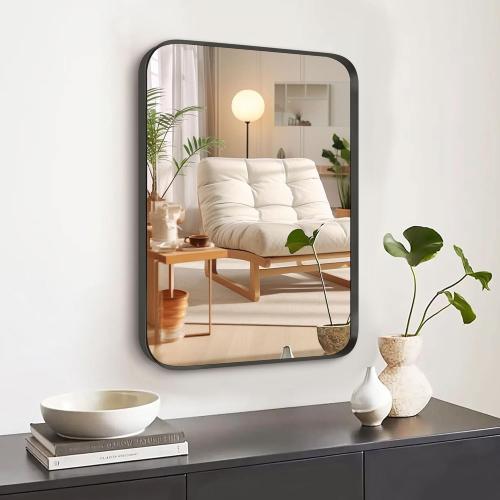 16x24 inch Black Rectangle Mirror, Brushed Metal Framed Vanity Mirror for Bathroom,Living Room,Bedroom,Entryway,Hallway,Wall Mounted Vertical or Horizontal