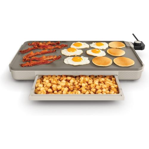 bella 12 x 22 Electric Griddle with Warming Tray, EverGood™ Ceramic Nonstick Coating & Removable Temperature Probe, Dishwasher-Safe Drip Tray & Cool Touch Handles, 1500 Watt, Oatmilk MAY HAVE MISSING ACCESSORIES