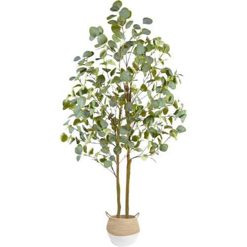 Warmplants Artificial Eucalyptus Tree, 5ft Tall Fake Eucalyptus Plant with Woven Basket, 60'' Silk Leaves Faux Tree for Indoor Home Office Livingroom Garden Floor Décor