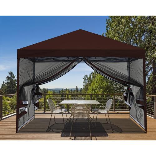 MASTERCANOPY 10x10 Pop Up Canopy Tent with Netting Walls Brown | Silver‑coated Waterproof UV‑blocking with Bug‑proof Mesh and Straight Legs for Parties, Picnics, Camping
