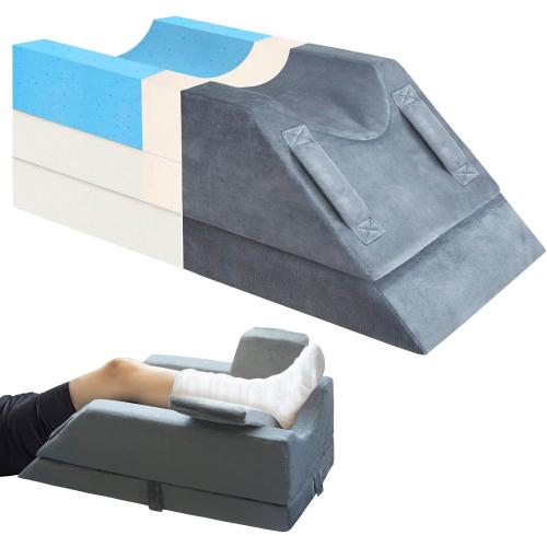 KingPavonini 4-Height Adjustable Leg Elevation Pillows for After Surgery, Injuries, or Rest, Memory Foam Leg Pillows for Sleeping with 3 Handles and Insert Pad, Washable Velvet Cover