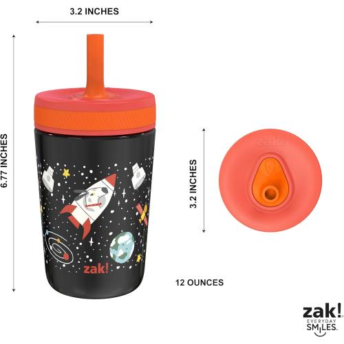 Multicolor 12oz Zak Designs Kelso Toddler Cups For Travel or At Home, 12oz Vacuum Insulated Stainless Steel Sippy Cup With Leak-Proof Design is Perfect For Kids (Spaceships)