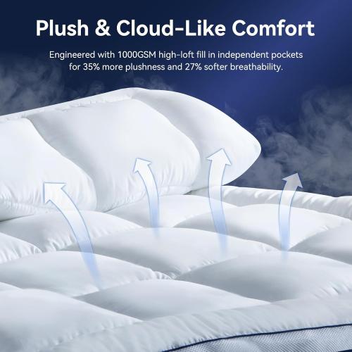KING Dual Layer 4 Inch Memory Foam Mattress Topper KING , 2 Inch Cooling Gel Memory Foam and 2 Inch Soft Pillow Top Mattress Pad Cover for Back Pain Relief, with Elastic 21 Deep Pocket