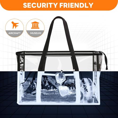 Clear Beach Tote Bag - Waterproof PVC Stadium Approved - Extra Large Transparent Bag for Pool, Concert