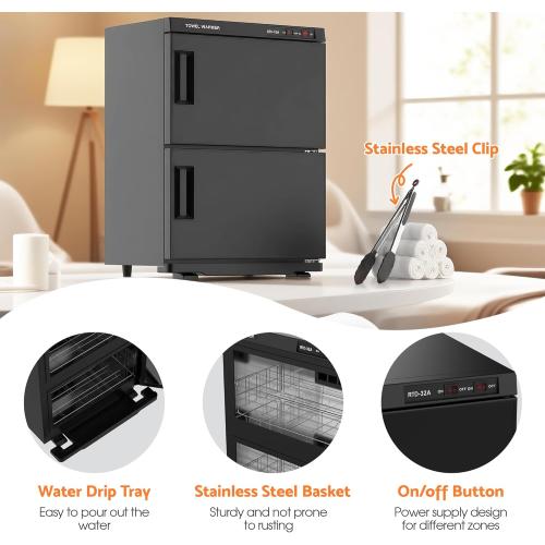 32L Hot Towel Warmer for SPA Professional Double Cabinet Towel Heater Machine for Facial, Massage, Hair Salon, Barber, Estheticians, Beauty Salon,Black