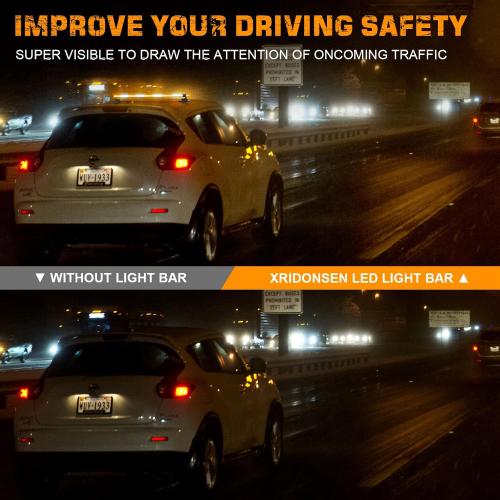 37 104 LED Roof Strobe Light Bar Amber White Emergency Lights | Top Double Side Traffic Advisor Warning Safety Caution Lights Magnetic Mount for Construction Vehicles Plow Trucks Wreckers