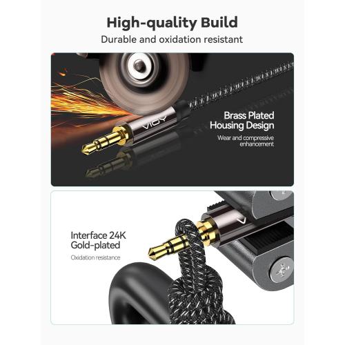 VIOY Aux Cable (20 ft), [Copper Shell, Hi-Fi Sound] 3.5 mm Male to Male Braided Auxiliary Cord Compatible with Headphone, Smartphone, Home/Car Stereo, Speaker, Echo & More