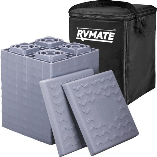 RVMATE RV Leveling Blocks 12 Pack, Heavy Duty Camper Leveling Blocks, Leveling Blocks for RVs, Reduce Trailer Movement, Trailer Leveling Blocks Great for Single and Dual Wheels, Grey