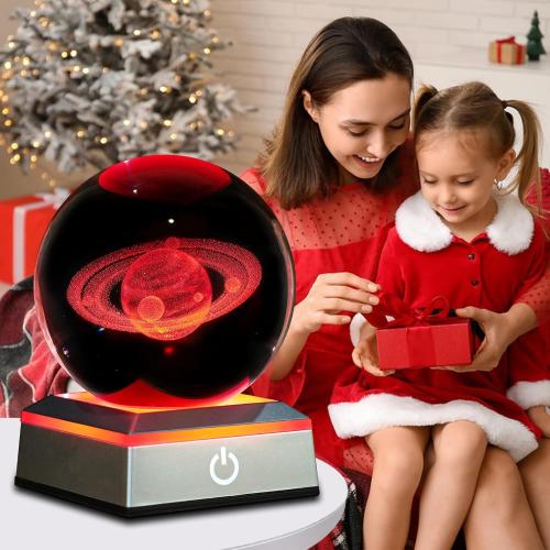 3.15 3D Saturn Crystal Ball Night Light 3.15 inch Glass Ball Table Lamp with Color Changing Touch Base Decor Ideal Saturn Gifts for Friends Kids Christmas Birthday