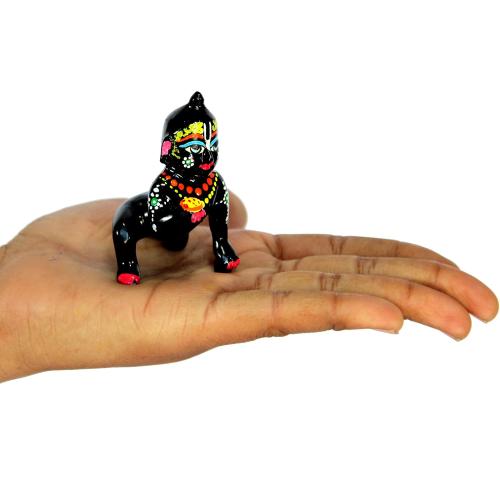Esplanade - Black Painted Brass (3) 7.5 cms - Laddoo Gopal Baby Krishna Kishan Baby Krishna Thakurji Murti Idol Statue Sculpture