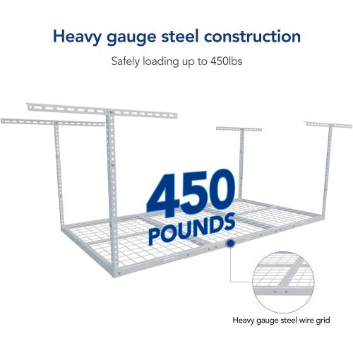 FLEXIMOUNTS 3x6 Overhead Garage Storage Adjustable Ceiling Rack 72 Length x 36 Width x 40 Height, 450lbs Weight Capacity, White, Classic Series