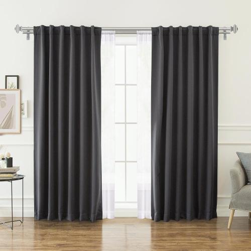 KAMANINA 1 Inch Double Curtain Rods 36 to 72 Inches (3-6 Feet) Telescoping Dark Silver Curtain Rod for Windows 24 to 68 Inches, Heavy Duty Drapery Rods with Square Finials