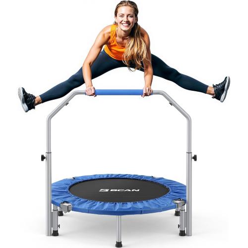 BCAN 40/48 Foldable Mini Trampoline Max Load 330lbs/440lbs, Fitness Rebounder with Adjustable Foam Handle, Exercise Trampoline for Adults Indoor/Garden Workout