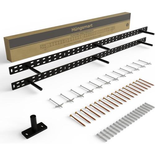 Set of 2 Floating Shelf Brackets 38 inch Multiple Mounting Location Hit 3 Studs Heavy Duty Perfect Bracket for Long Shelf/Hidden Wall Shelves Support Hardware Kitchen/Living Room/Office (6 inch Rods)