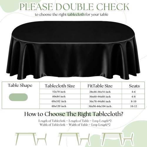 Entisn Oval Satin Tablecloth Green  60x84 Inch, Lock-Stitched Edge