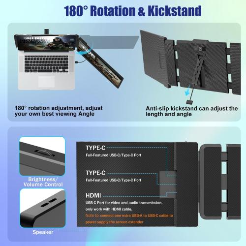 Black 14 Laptop Screen Extender, 14 FHD 1080P IPS Laptop Monitor Extender Dual Screen, Portable Monitor for Laptops 13-17 with USB-C/HDMI Port, Plug n Play for Windows/Mac/Android/Switch/PS5