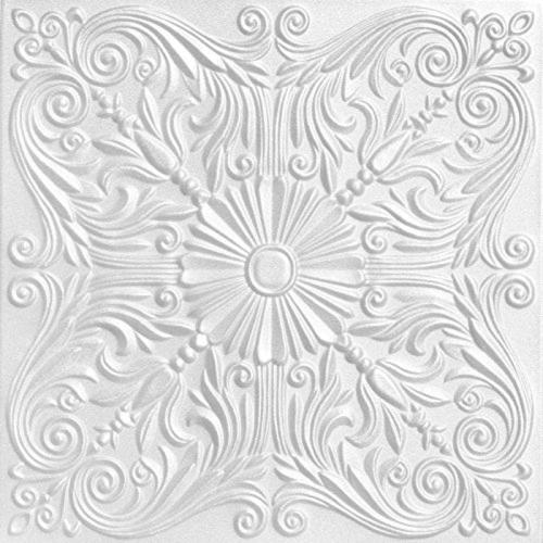 Color White Set of 8 A La Maison Ceilings R139 Spanish Silver Foam Glue-up Ceiling Tile (21.6 sq. ft./Case), Pack of 8, Plain White