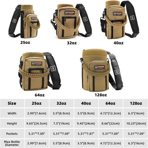 NATURE PIONEOR Water Bottle Holder with Strap 25 32 40 64 oz Insulated Water Bottle Carrier Sling Sleeve for Hiking,Outdoor Camping,Gym