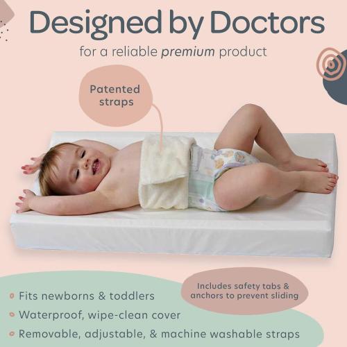 Baby Changing Pad with Secure Strap 32 x 16, Changing Diaper Mat for Table Dresser Change Station Soft, White