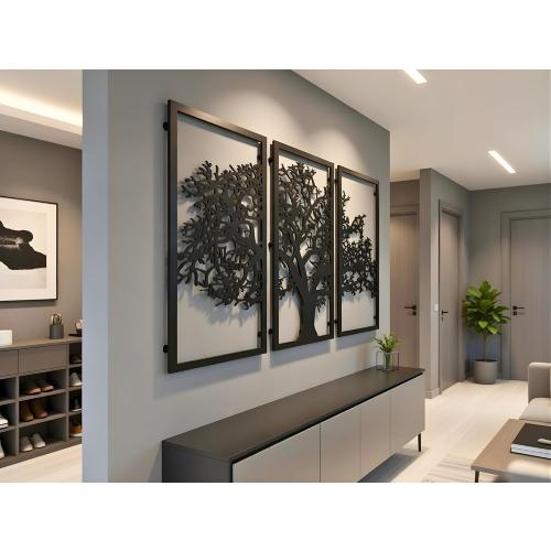 Vailla Tree of Life Wall Art 3pcs Family Tree Wall Decor 3D Wooden Wall Hanging Sculpture Modern Home Decoration 3 Panels Textured Sculptures for Living Room Bedroom Office Dinnig Room