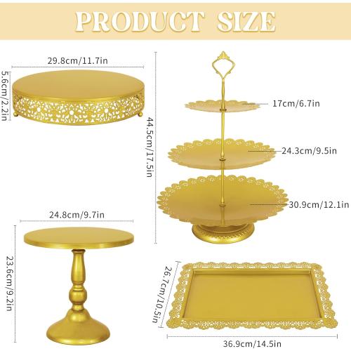 Fivenl 8 Pcs Cake Stand Gold Metal Dessert Table Display Set, 3-Tier Cupcake Stand, Cake Display Tower and Cookie Tray Rack Serving Tray for Birthday Party, Weddings, Baby Shower (Gold)