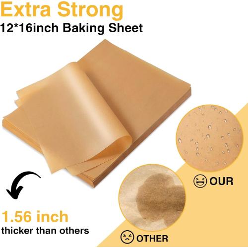 300 PCS Parchment Paper Sheets - OAMCEG 12x16 Inch No Chemical Non-Stick Unbleached Pre-Cut Parchment Paper with a Silicone Brush, for Baking Grilling Air Fryer Steaming Bread Cup Cake Cookie