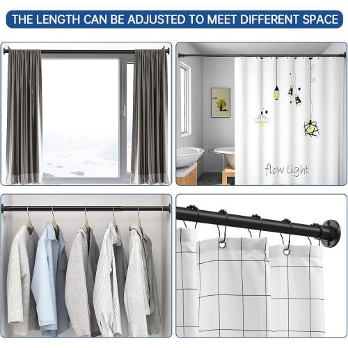 BRIOFOX Industrial Shower Curtain Rod - 2-in-1 Design Tension Curtain Rod - Never Rust Non-Slip 43 to 72 Inch Stainless Steel, Matte Black Window Curtain Rod
